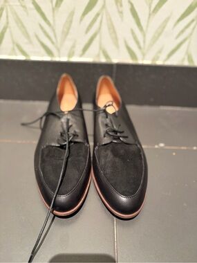 NWOT Madewell Black Leather & Suede Lace-Up Flats/Brogues/Oxfords/Derbies